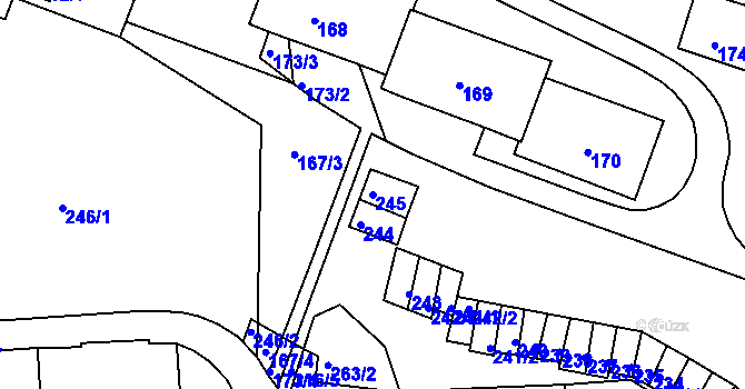 Parcela st. 245 v KÚ Teplice-Řetenice, Katastrální mapa