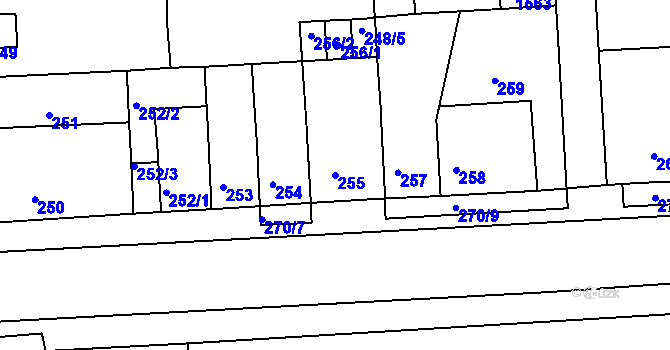 Parcela st. 255 v KÚ Teplice-Řetenice, Katastrální mapa
