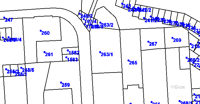 Parcela st. 263/1 v KÚ Teplice-Řetenice, Katastrální mapa