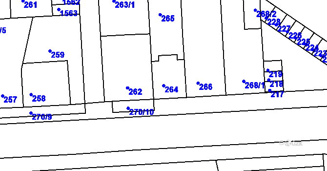 Parcela st. 264 v KÚ Teplice-Řetenice, Katastrální mapa
