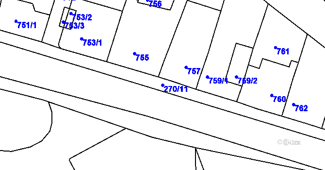 Parcela st. 270/11 v KÚ Teplice-Řetenice, Katastrální mapa