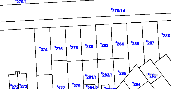 Parcela st. 280 v KÚ Teplice-Řetenice, Katastrální mapa