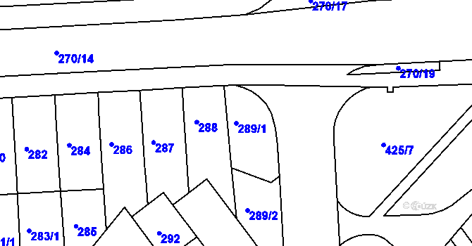 Parcela st. 289/1 v KÚ Teplice-Řetenice, Katastrální mapa