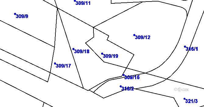 Parcela st. 309/19 v KÚ Teplice-Řetenice, Katastrální mapa