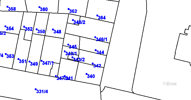 Parcela st. 344 v KÚ Teplice-Řetenice, Katastrální mapa