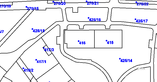Parcela st. 416 v KÚ Teplice-Řetenice, Katastrální mapa