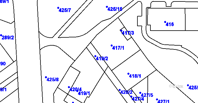 Parcela st. 417/2 v KÚ Teplice-Řetenice, Katastrální mapa