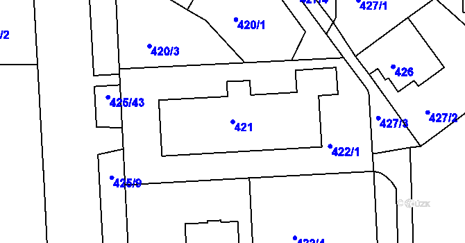 Parcela st. 421 v KÚ Teplice-Řetenice, Katastrální mapa