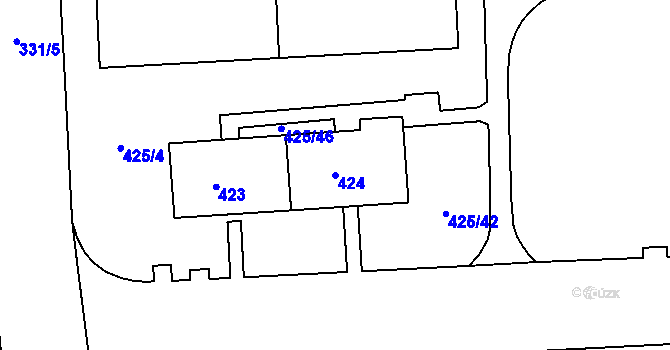 Parcela st. 424 v KÚ Teplice-Řetenice, Katastrální mapa