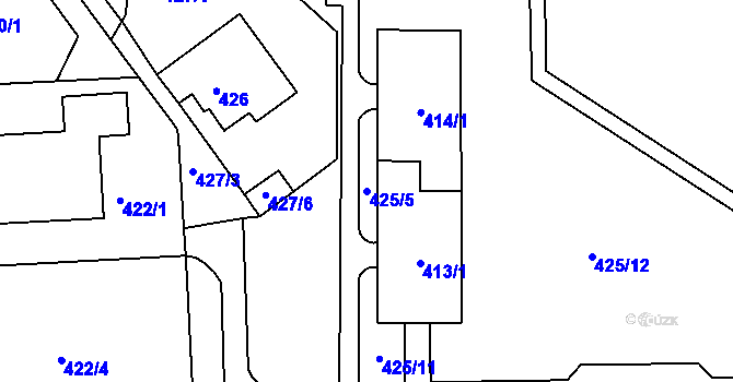 Parcela st. 425/5 v KÚ Teplice-Řetenice, Katastrální mapa