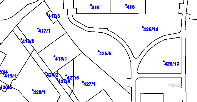 Parcela st. 425/6 v KÚ Teplice-Řetenice, Katastrální mapa