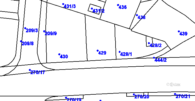 Parcela st. 429 v KÚ Teplice-Řetenice, Katastrální mapa