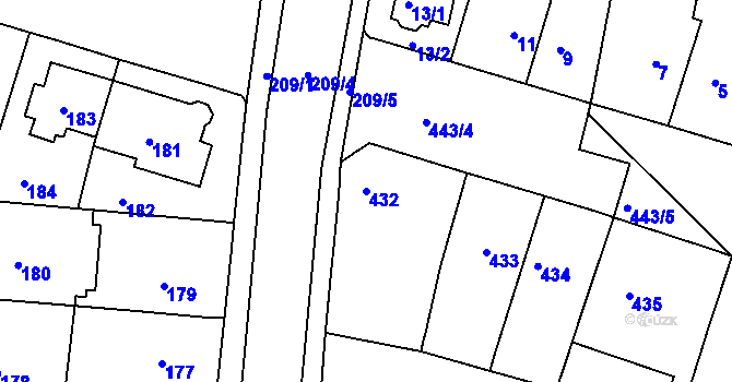 Parcela st. 432 v KÚ Teplice-Řetenice, Katastrální mapa