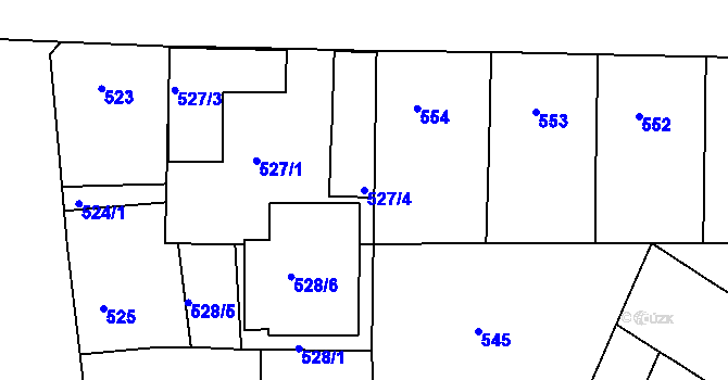 Parcela st. 527/4 v KÚ Teplice-Řetenice, Katastrální mapa