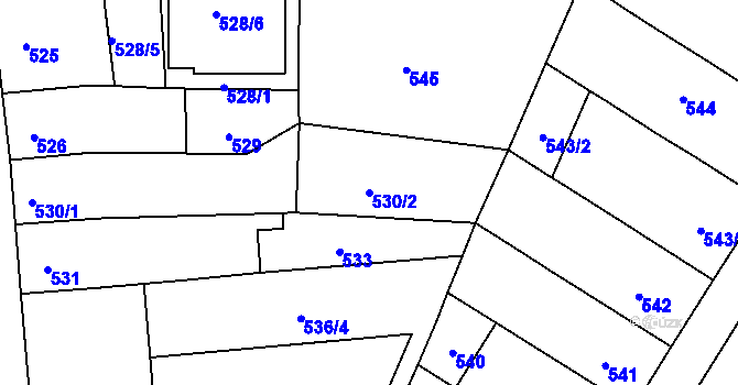 Parcela st. 530/2 v KÚ Teplice-Řetenice, Katastrální mapa