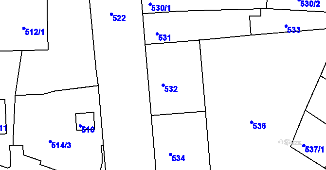 Parcela st. 532 v KÚ Teplice-Řetenice, Katastrální mapa