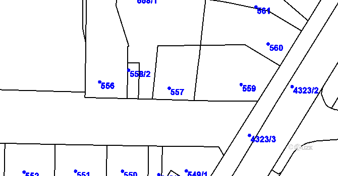 Parcela st. 557 v KÚ Teplice-Řetenice, Katastrální mapa