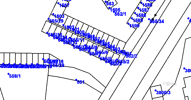 Parcela st. 565/6 v KÚ Teplice-Řetenice, Katastrální mapa