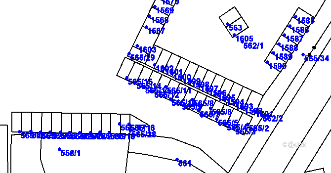 Parcela st. 565/11 v KÚ Teplice-Řetenice, Katastrální mapa