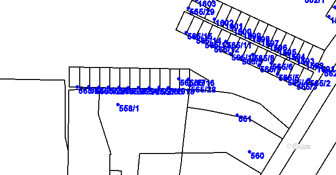 Parcela st. 565/18 v KÚ Teplice-Řetenice, Katastrální mapa