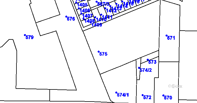 Parcela st. 575 v KÚ Teplice-Řetenice, Katastrální mapa