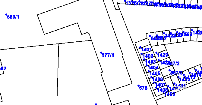 Parcela st. 577/1 v KÚ Teplice-Řetenice, Katastrální mapa