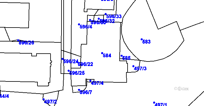 Parcela st. 584 v KÚ Teplice-Řetenice, Katastrální mapa