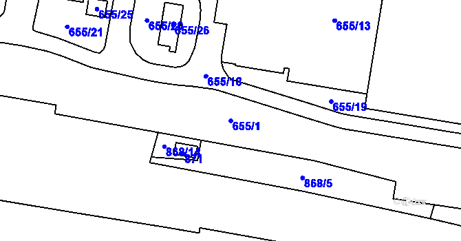 Parcela st. 655/1 v KÚ Teplice-Řetenice, Katastrální mapa