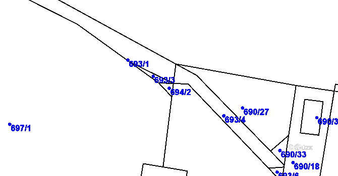 Parcela st. 694/2 v KÚ Teplice-Řetenice, Katastrální mapa