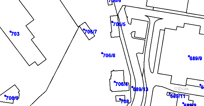 Parcela st. 706/8 v KÚ Teplice-Řetenice, Katastrální mapa