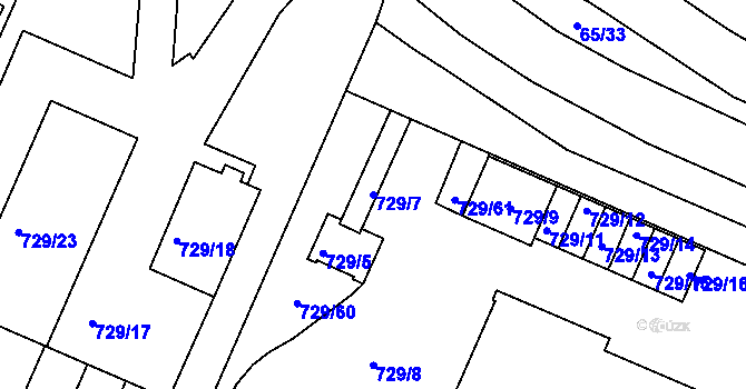 Parcela st. 729/7 v KÚ Teplice-Řetenice, Katastrální mapa