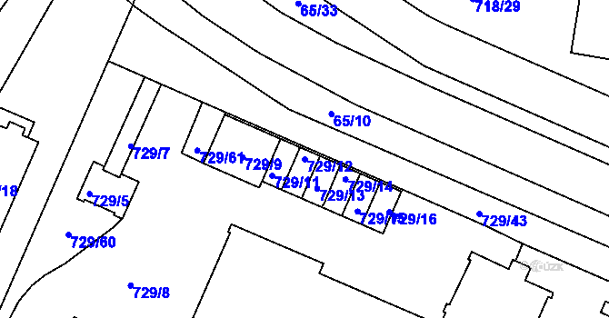 Parcela st. 729/12 v KÚ Teplice-Řetenice, Katastrální mapa