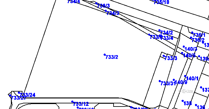Parcela st. 733/2 v KÚ Teplice-Řetenice, Katastrální mapa