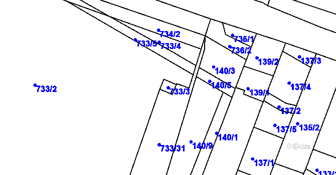 Parcela st. 733/3 v KÚ Teplice-Řetenice, Katastrální mapa