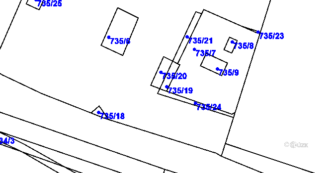 Parcela st. 735/19 v KÚ Teplice-Řetenice, Katastrální mapa