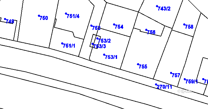 Parcela st. 753/1 v KÚ Teplice-Řetenice, Katastrální mapa