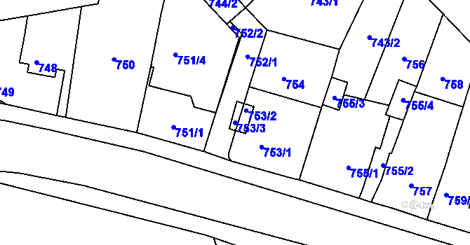 Parcela st. 753/3 v KÚ Teplice-Řetenice, Katastrální mapa