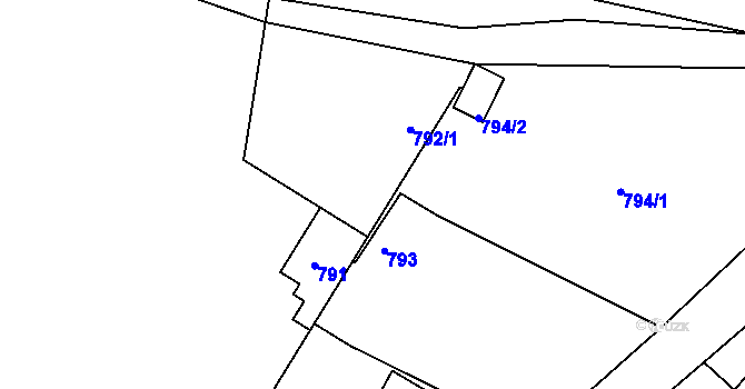 Parcela st. 792/3 v KÚ Teplice-Řetenice, Katastrální mapa