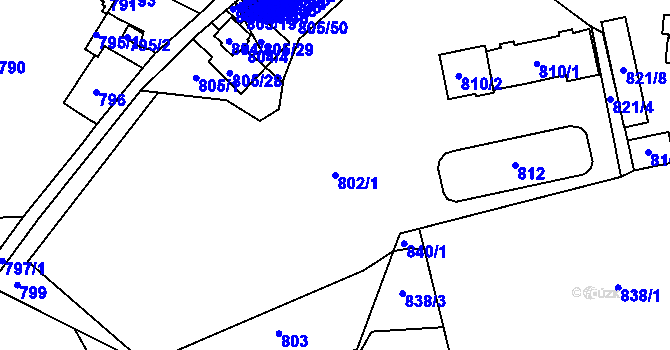 Parcela st. 802/1 v KÚ Teplice-Řetenice, Katastrální mapa