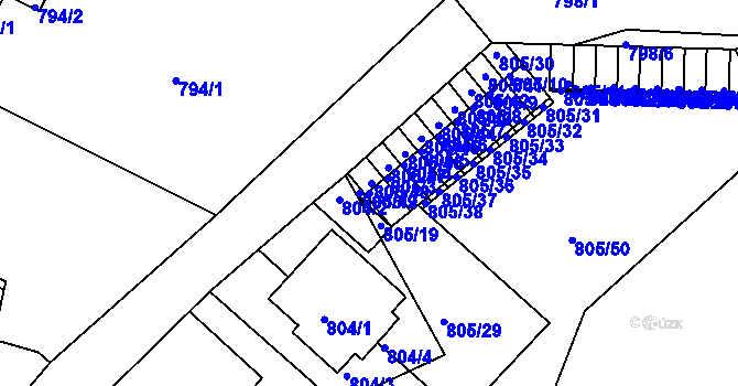 Parcela st. 805/2 v KÚ Teplice-Řetenice, Katastrální mapa