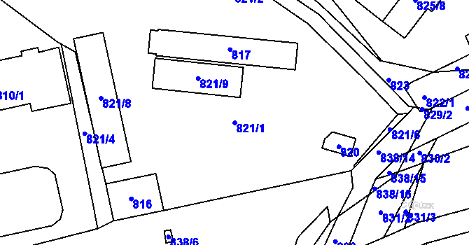 Parcela st. 821/1 v KÚ Teplice-Řetenice, Katastrální mapa