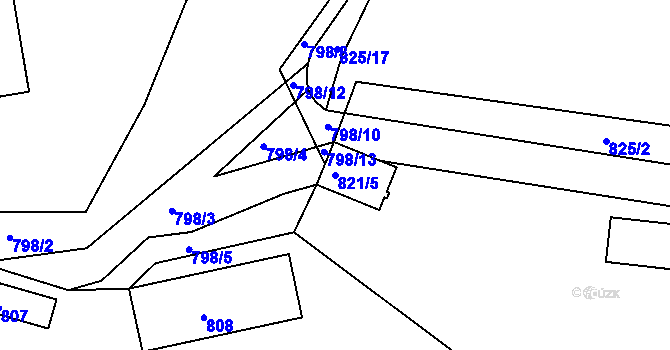 Parcela st. 821/5 v KÚ Teplice-Řetenice, Katastrální mapa