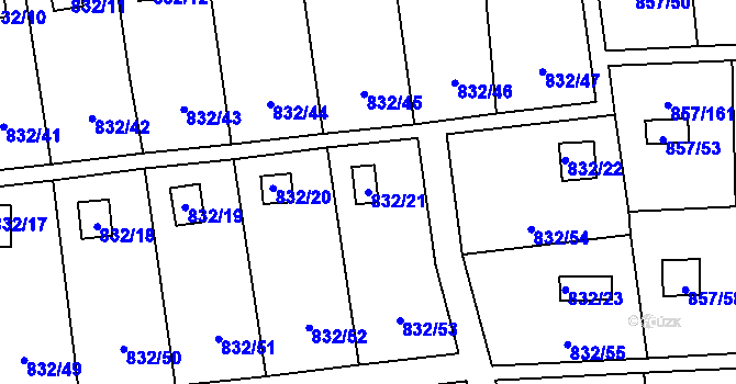 Parcela st. 832/21 v KÚ Teplice-Řetenice, Katastrální mapa