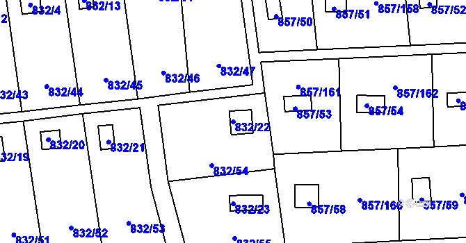 Parcela st. 832/22 v KÚ Teplice-Řetenice, Katastrální mapa