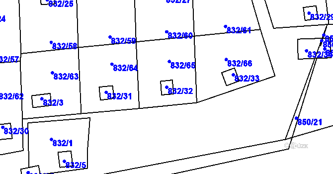 Parcela st. 832/32 v KÚ Teplice-Řetenice, Katastrální mapa