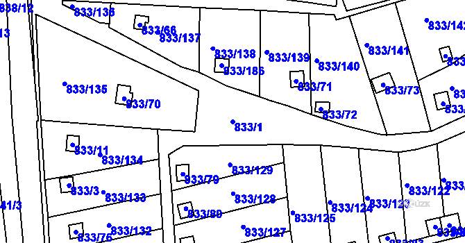 Parcela st. 833/1 v KÚ Teplice-Řetenice, Katastrální mapa