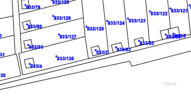 Parcela st. 833/2 v KÚ Teplice-Řetenice, Katastrální mapa