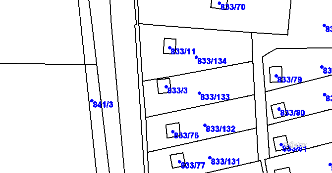 Parcela st. 833/3 v KÚ Teplice-Řetenice, Katastrální mapa
