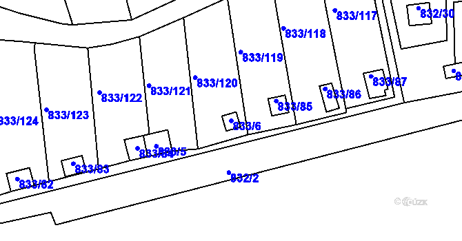Parcela st. 833/6 v KÚ Teplice-Řetenice, Katastrální mapa