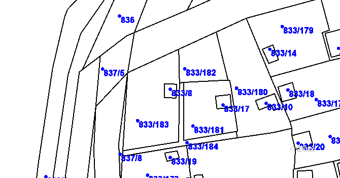 Parcela st. 833/8 v KÚ Teplice-Řetenice, Katastrální mapa